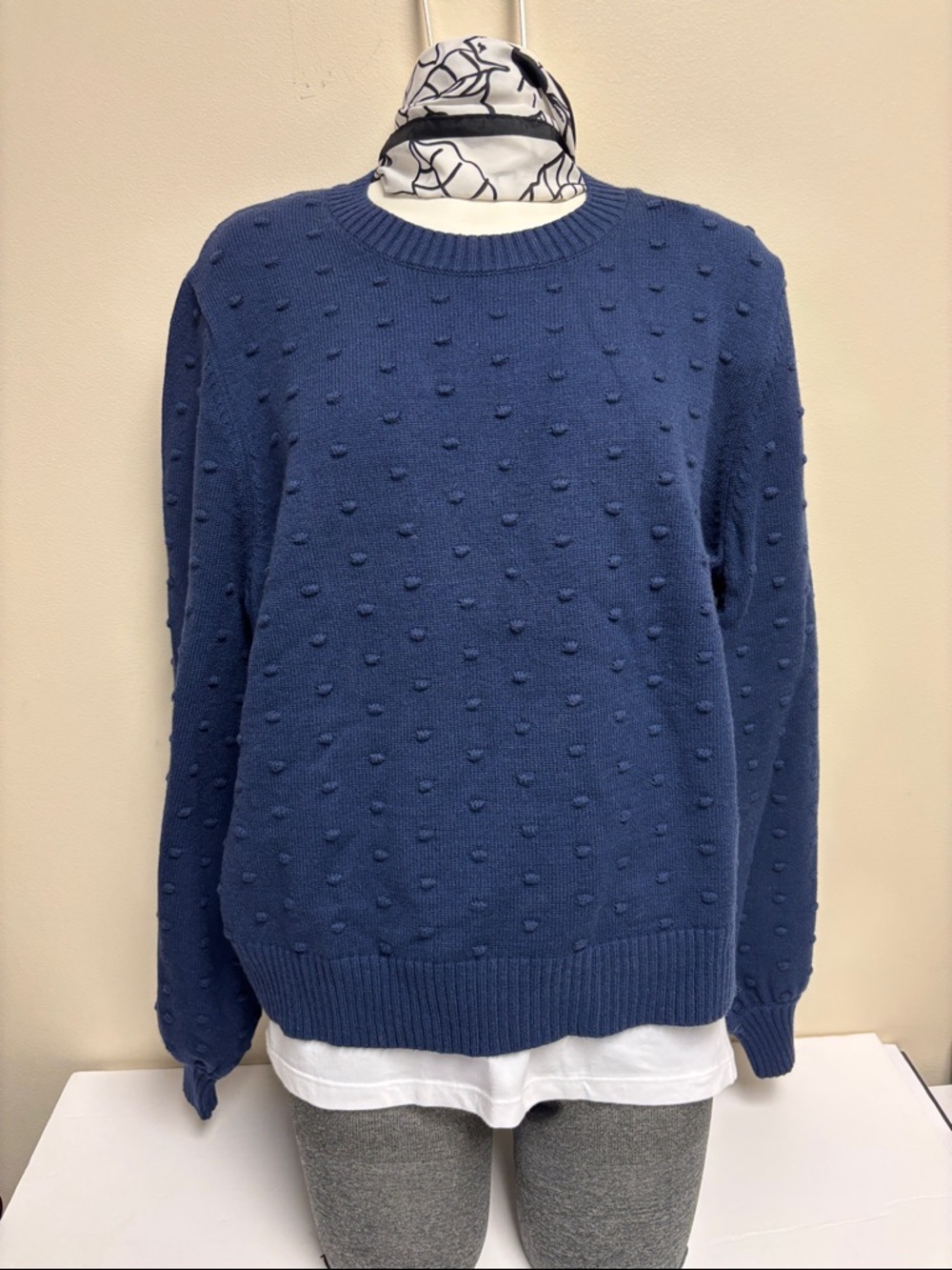 Simon’s Puff-sleeve Pompom Sweater Navy Sz XL